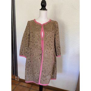 Moschino Cheap and Chic Eyelet Coat with Pink Trim Size 12